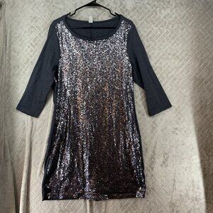 Old Navy Womans Large Tunic Top Mini Dress Gray Sequin Half Sleeve Dance Party